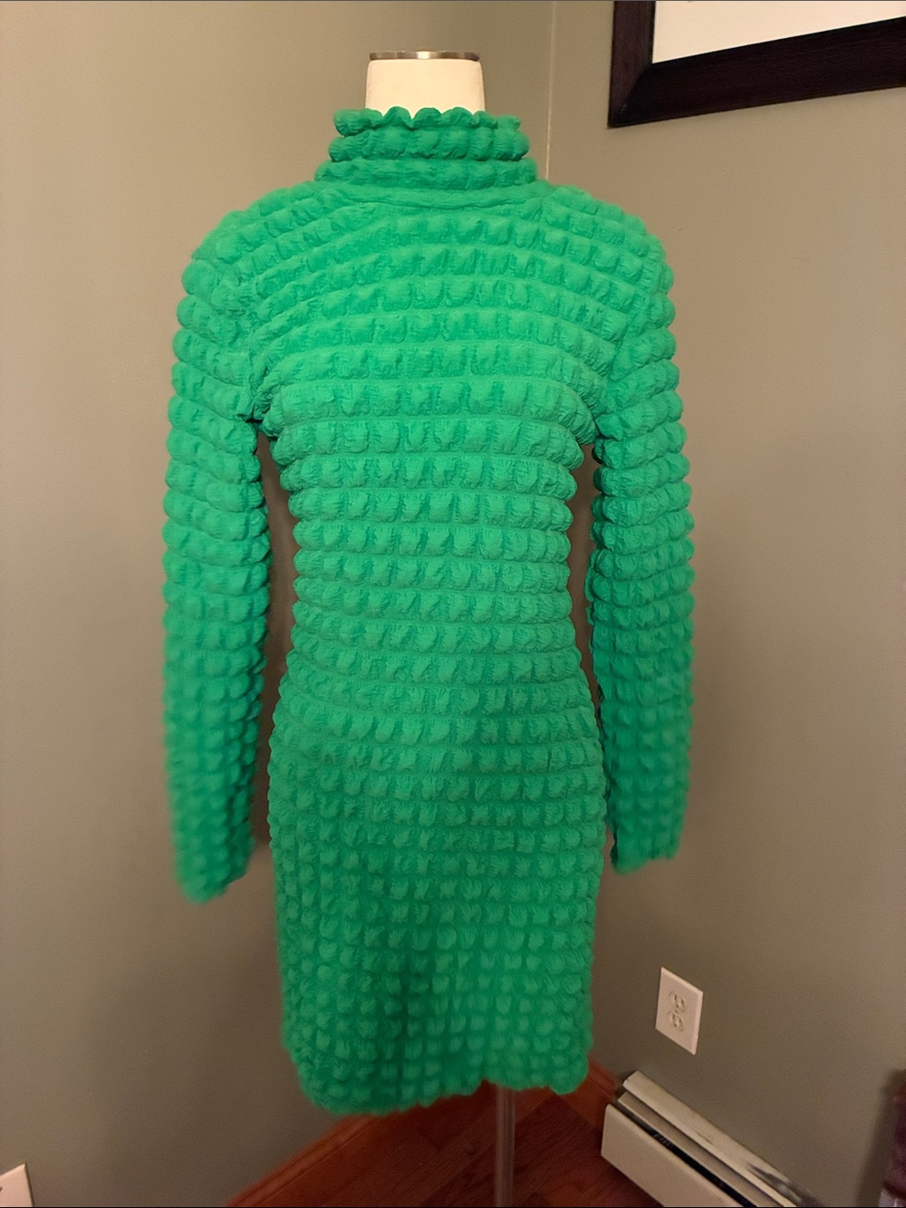 Lime Green Textured Long-Sleeve Turtleneck Dress